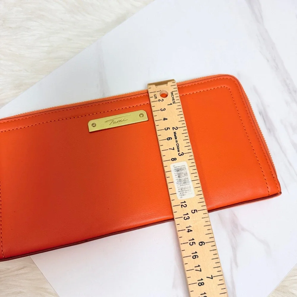 Tumi Voyaguer Continental Orange Leather Zip Around Wristlet Travel Wallet